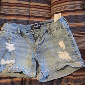 Hollister Women's Distressed Light Blue Jean Shorts